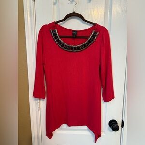 💰Lavanya L pp19 Elegant Red Tunic with Beaded Neckline Top
